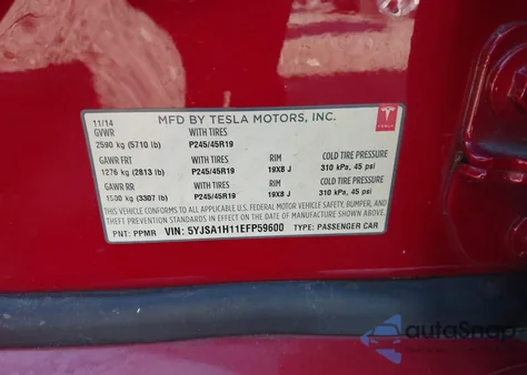 2014 Tesla Model S P85 from USA, damaged, VIN 5YJSA1H11EFP59600